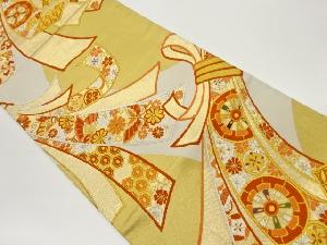 束ね熨斗に花々・蝶模様織出し袋帯